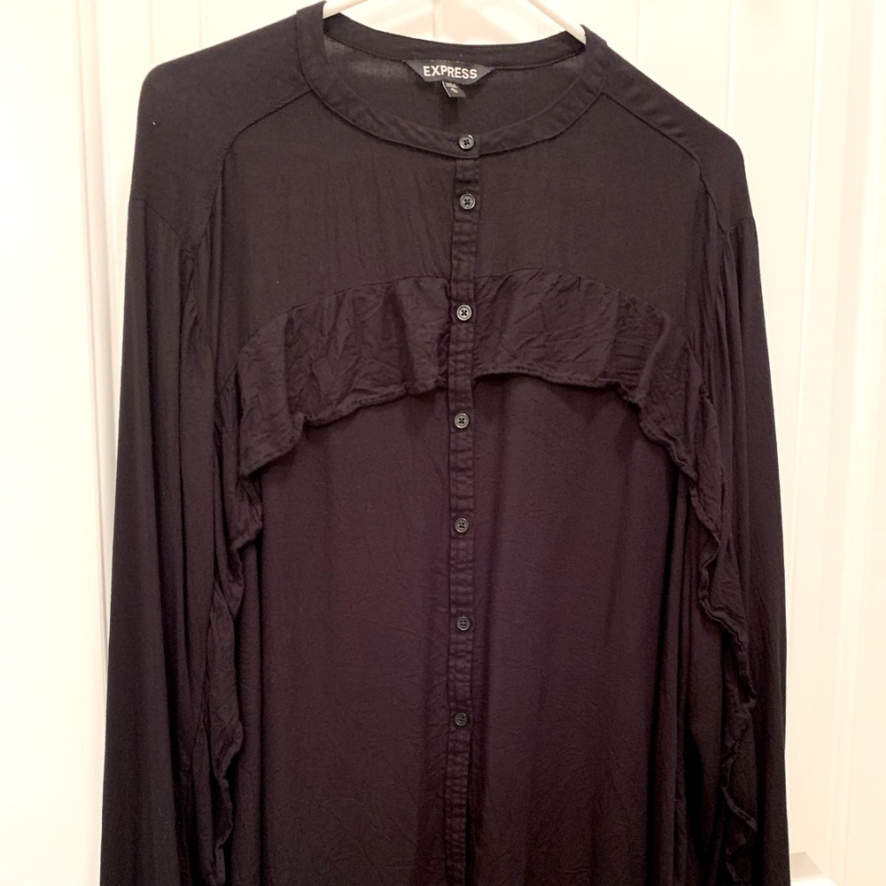 Express Ruffle Long Sleeve Button Up Top - Picture 3 of 7